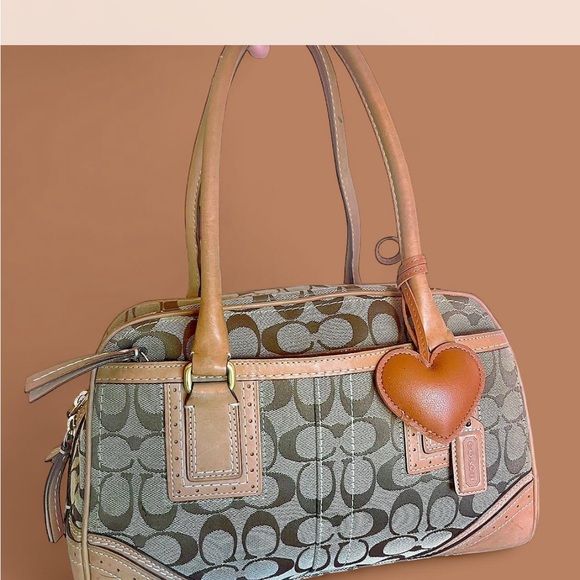 Coach Tan and Brown Signature Hampton Bag